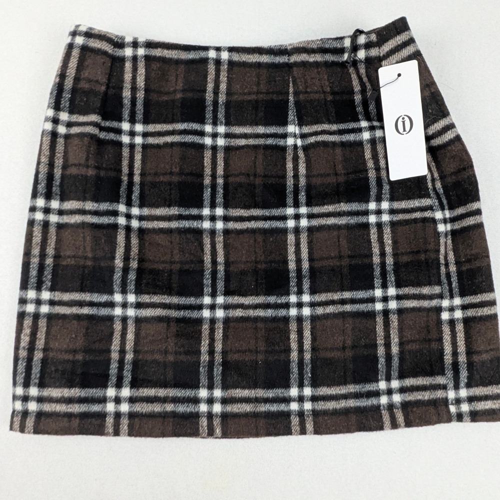 i Brand Brown Plaid Wool Blend Mini Skirt NWT Size Medium Dark Academia Y2k Twee